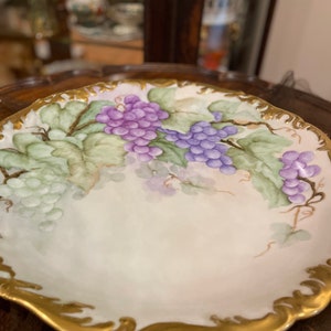 Vintage French Limoges Porcelain Gold Gilded Hand Painted Serving Dish Tableware Platter Porcelain Round Plate Green Purple Pattern Plate