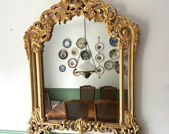 Heavy Ornated Antique LargeGold  Gilt Hand Carved Wood Wall Mirror