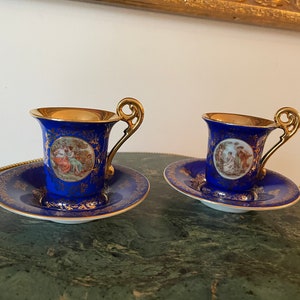 Vintage Paris Demitasse Set Tray Hand Decorated Cobalt Blue & Gold  P.S.A. France  Leandros USA 5 Piece Porcelain Set Gold Tray Servig Dish