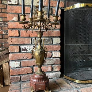 Antique French Empire Candelabra Bronze Marble Base Five Arm Candle Holder Neoclassical Urn Ormolu Detail Home Decoration Statement Piece