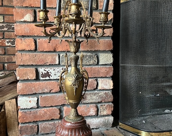 Antique French Empire Candelabra Bronze Marble Base Five Arm Candle Holder Neoclassical Urn Ormolu Detail Home Decoration Statement Piece