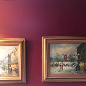 Pair of Paris Street Scene Oil Paintings on Canvas with Ornate Gold Frames – Impressionist Style Wall Art