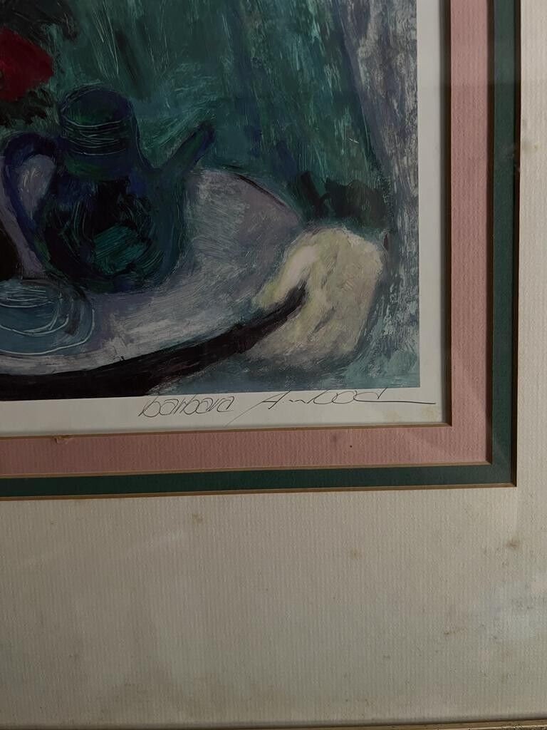 Vintage Barbara Wood Signed Framed Art Print Floral Still
