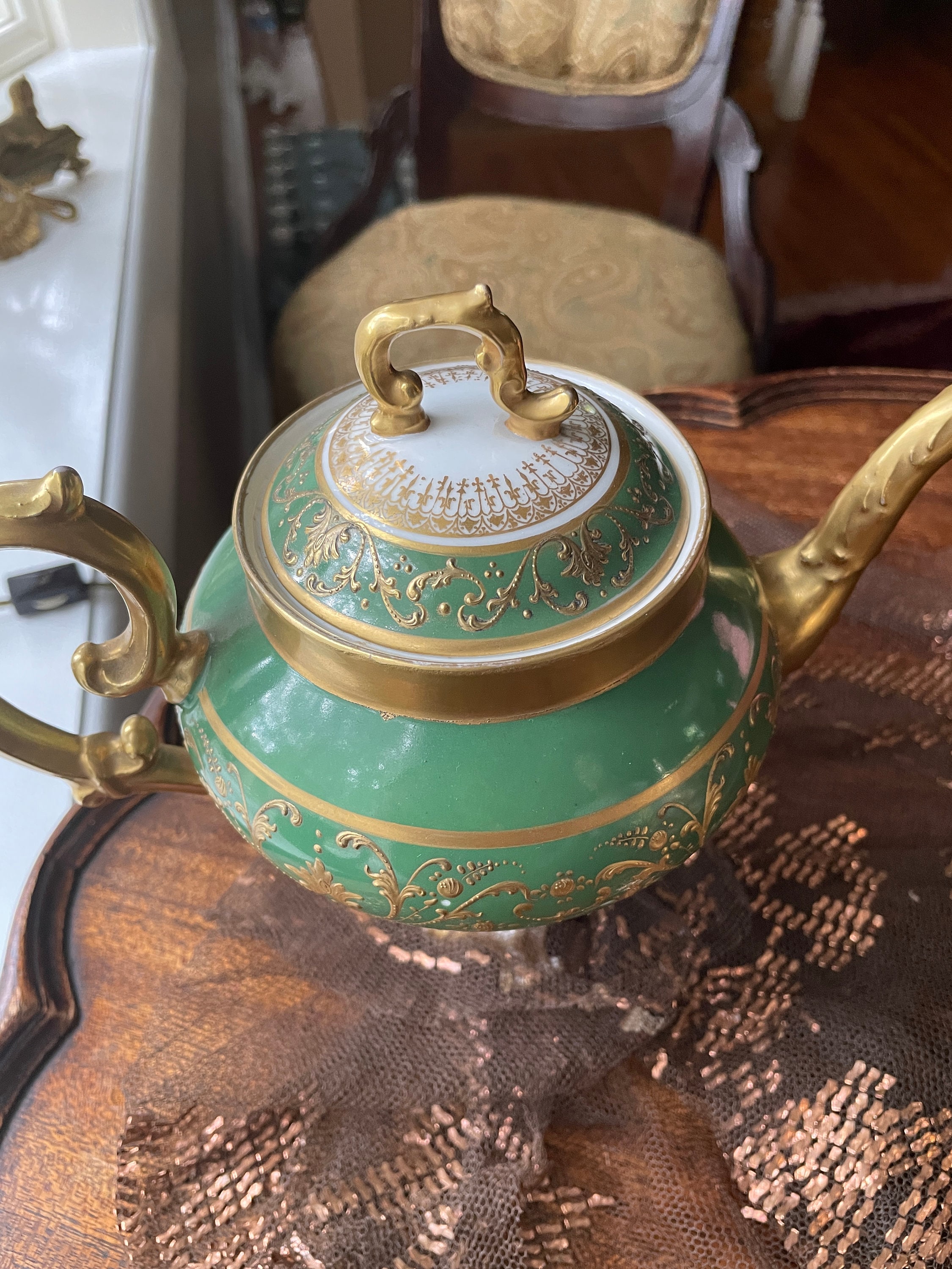 Rare Antique Limoges Green and Gold Hand Painted China Tea Set Etsy