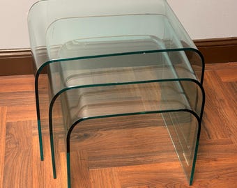 Vintage Designer-Beistelltische aus gebogenem Glas im Wasserfall-Design, 3er-Set, italienischer moderner Stil