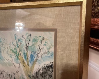 ヴィンテージ額入り水彩画：石橋、田園風景 - Etsy 日本