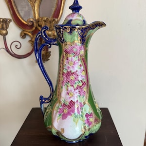 Antique Oriental Nippon Chocolate Pot Floral Gold Teapot Art Nouveau Japanese Porcelain Chocolate Pot the late 19th to early 20th Century