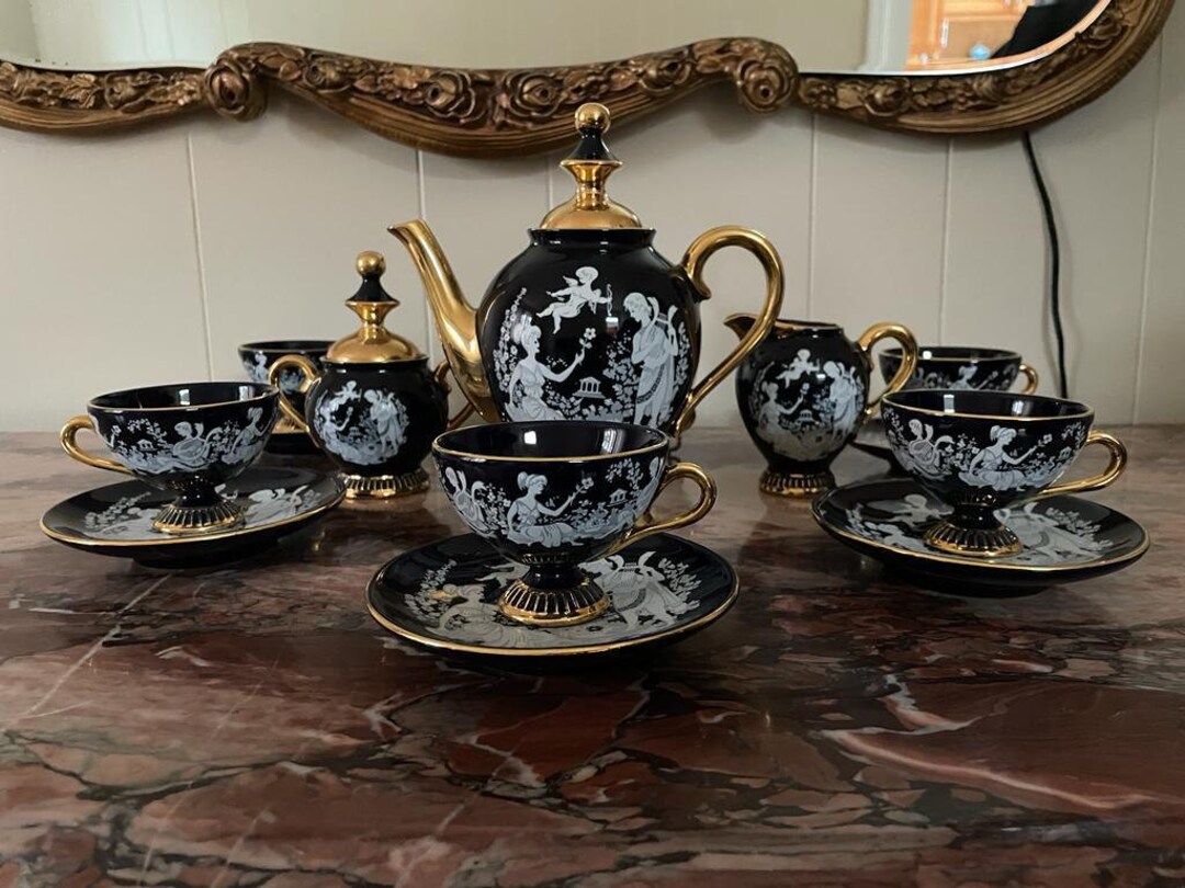 Florentine Cobalt Blue Tea Set With Cupid/cherub Courting Etsy