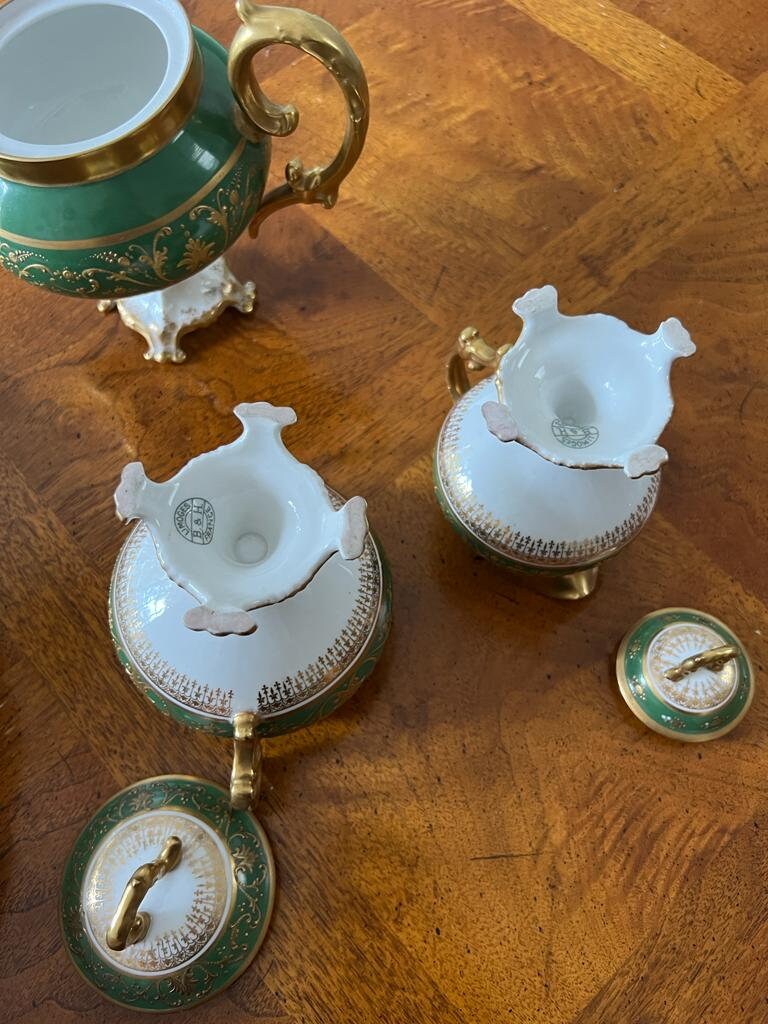 Rare Antique Limoges Green and Gold Hand Painted China Tea Set Etsy