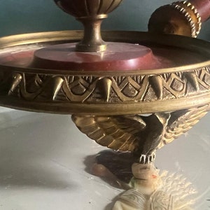 Vintage Bronze Chamberstick Candlestick Empire Style Eagle Footed Holder Marble Base Ornate Handle Decorative Lighting Home Accent Decor