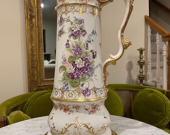 アンティークピッチャー 水差し 陶器 白 花柄 花瓶 白 ピッチャー