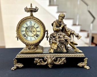 Antique 1800's Ansonia Decorative Shakespeare Figure Mantle Clock