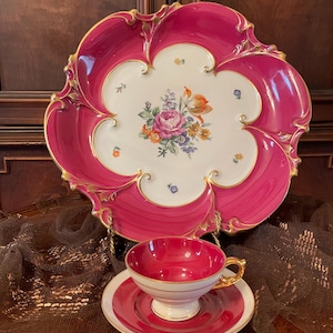 Vintage Hand Porcelain Floral Design Collectible Serving Plate  Matching Cup Saucer.Made in Germany