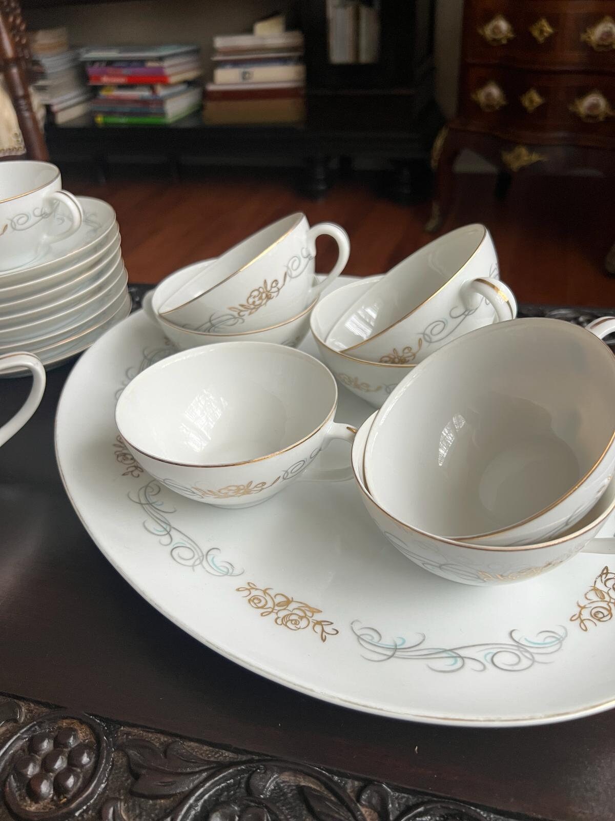 Vintage Wentworth Fine China Golden Scroll Dinnerware Set Elegant