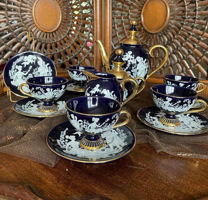 Florentine Cobalt Blue Tea Set With Cupid/cherub Courting Etsy