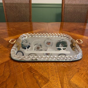 Vintage Murano Barovier Style Etched Glass Tray Gold Handles Vanity Decor Serving Plate Mirrored Tray Home Decoration Tableware Serving Dish