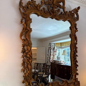 Antique Ornate Gilt Wall Mirror Rococo Baroque Gold Carved Wood Large Decorative Vintage Mirror Entryway Decor French Style Luxurious Mirror