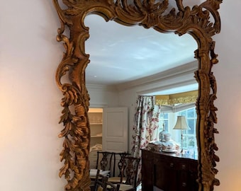 Antique French Gilt Wall Mirror Rococo Baroque Gold Wood Entryway Mirror