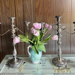 Vintage Silverplate Ornate Candelabra Pair Heritage Rogers Bros Five Arm Candle Holders Wedding Table Decor French Style Baroque Lighting
