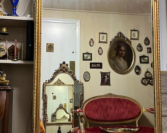 Antique Gold Gilt Gesso Mirror: Large French Rococo Style, Ornate Frame