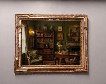 Vintage Venetian Giltwood Mirrored Wall Mirror, Gold Leaf Red Patina, Decorative Beveled Mirror Frame