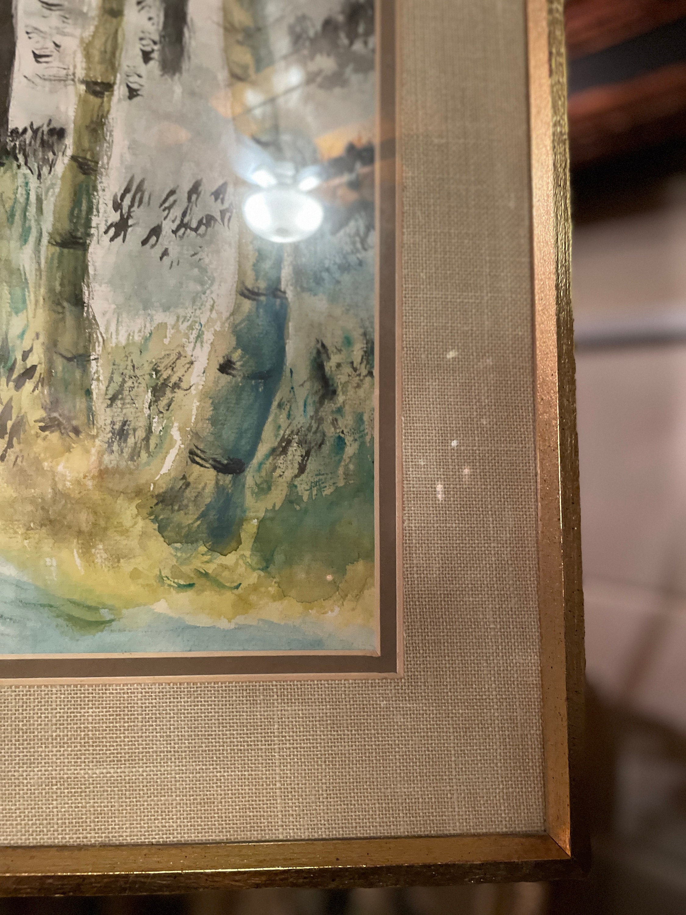 ヴィンテージ額入り水彩画：石橋、田園風景 - Etsy 日本