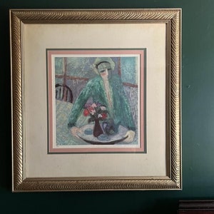 Impressão artística emoldurada assinada por Barbara Wood, vintage, natureza morta floral, elegante, tons pastel, decoração de parede feminina, pintura de declaração de interior