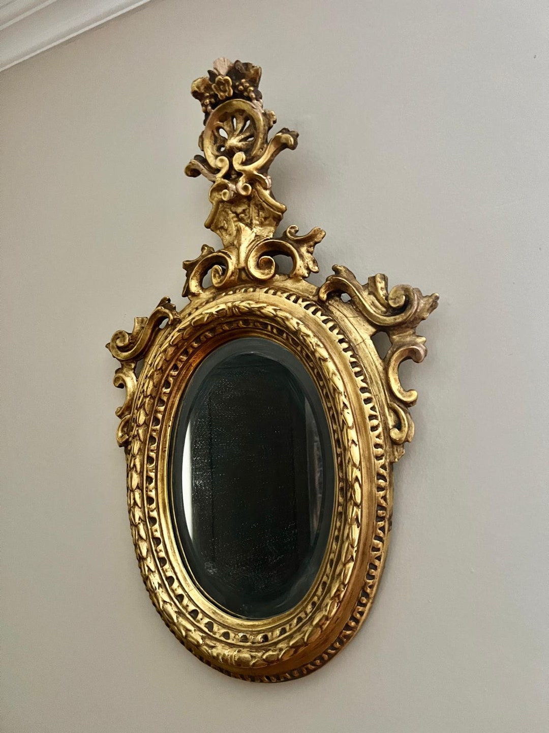 Antique Wood Carved Gold Gilt Oval Wall Mirror - Etsy