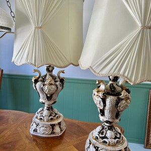 Ornate Porcelain Cherub Table Lamps, Rococo Style Pair