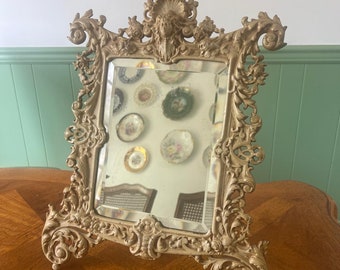 Antique Painted Cast Iron Table Mirror/Picture Frame Vanity Mirror–Victorian