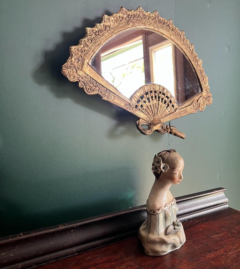 Antique Bronze Fan Shaped Wall Mirror Boudoir Mirror 1920s Etsy