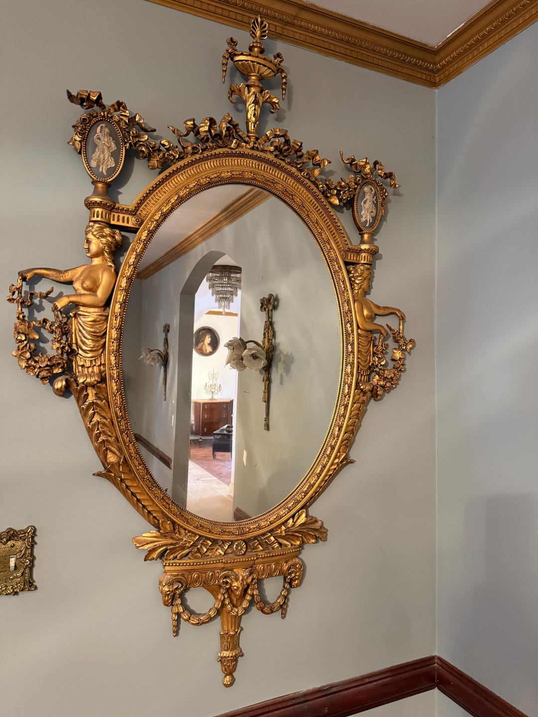 Mirror Figure Antique French Gilded Convex Mirror, Neoclassical Urn & Female Figures ...