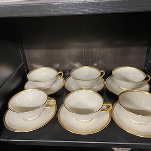 Set of 6 Lenox Windsor Teacups Saucers Gold Trim Ivory Gold Trim Set Elegant Lenox Windsor Tea  Cup  Saucer Pairs Ivory Porcelain Gold Set