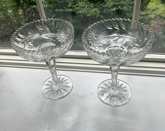 Antique American Brilliant Cut Glass Pinwheel Hobstar Celery