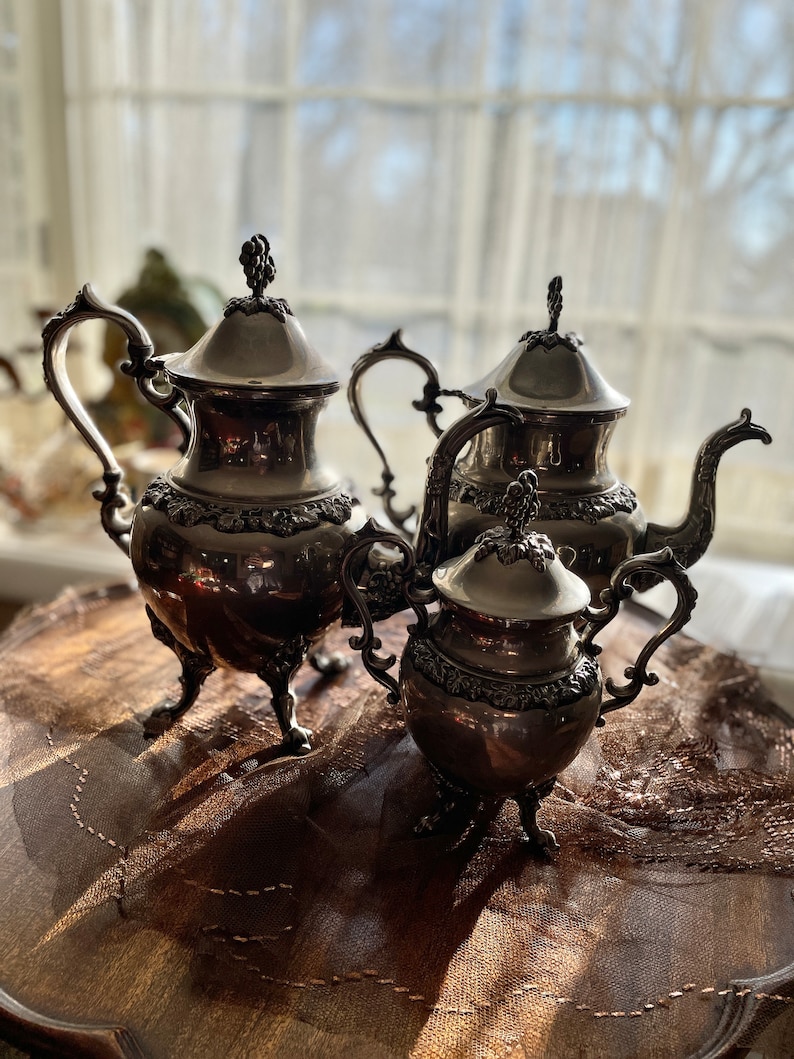 Vintage Silver Plated Copper Tea and Coffee Pot Set With Sugar Etsy