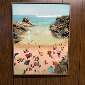 Colorful Beach Scene Framed Photo Print Aerial Coastal Ocean Photography Summer Umbrella Decor Beach Wall Art Under Plexiglass Wall Art