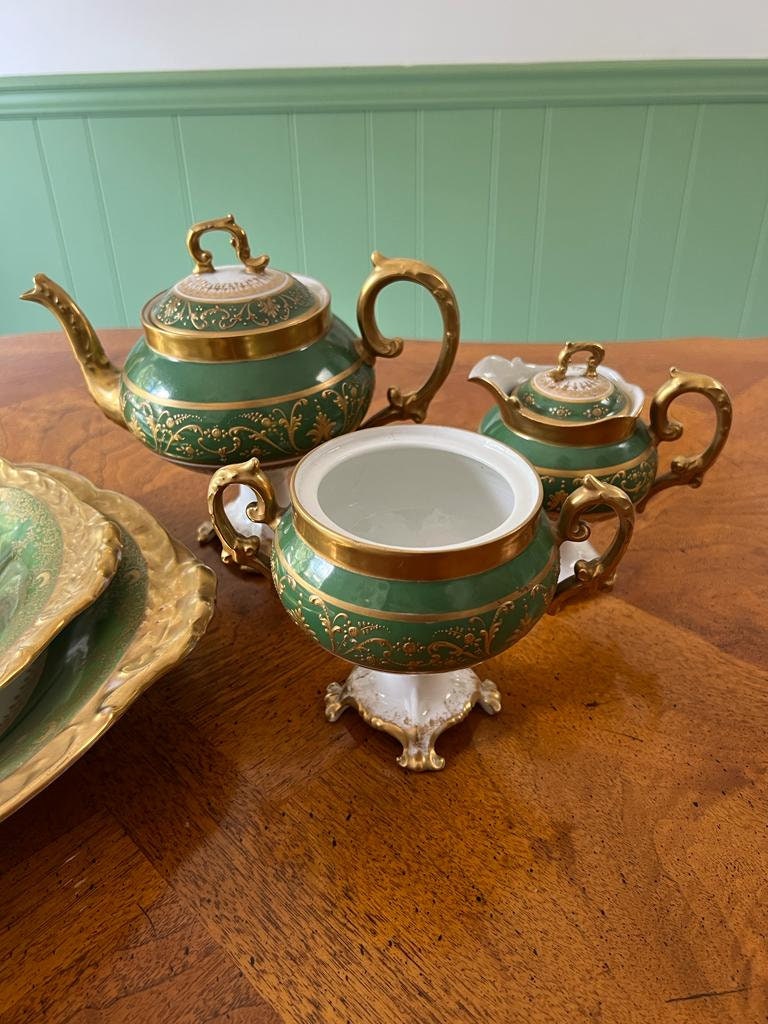 Rare Antique Limoges Green and Gold Hand Painted China Tea Set Etsy
