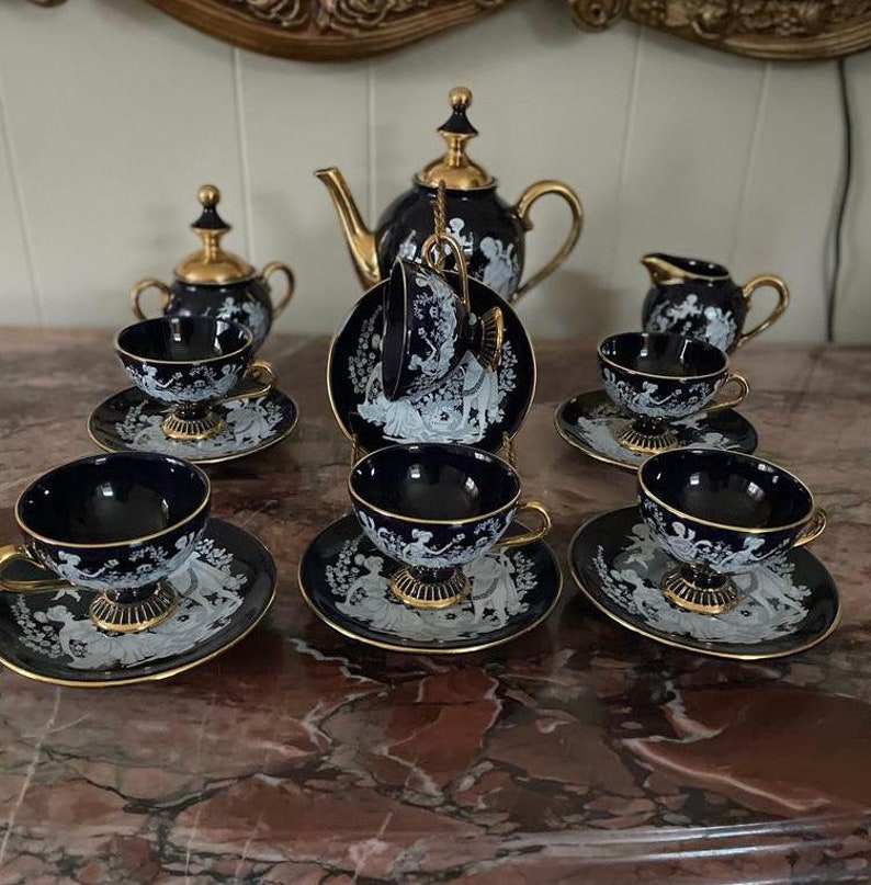 Florentine Cobalt Blue Tea Set With Cupid/cherub Courting Etsy