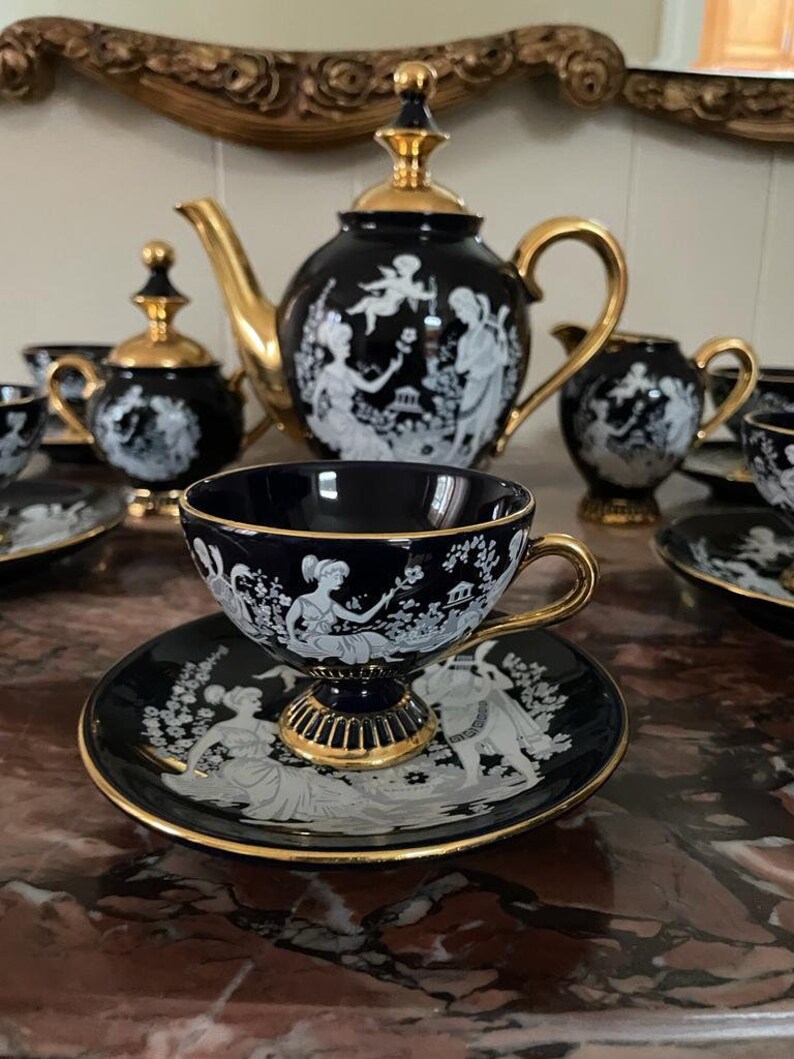 Florentine Cobalt Blue Tea Set With Cupid/cherub Courting Etsy