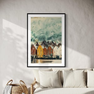 Rainy Daze - Oil Painting Style Digital Print - Blurred Rainy Cityscape - Rain Window Wall Art - Cozy Fall Season Room Decor