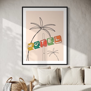 Retro Motel Sign Sketch Print - 70&#39;s Style Neon Motel Print