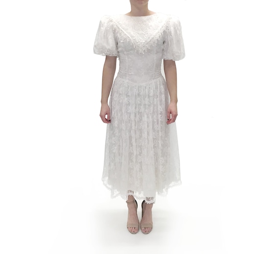 Gunne Sax 1980s White Lace Dress with low back and