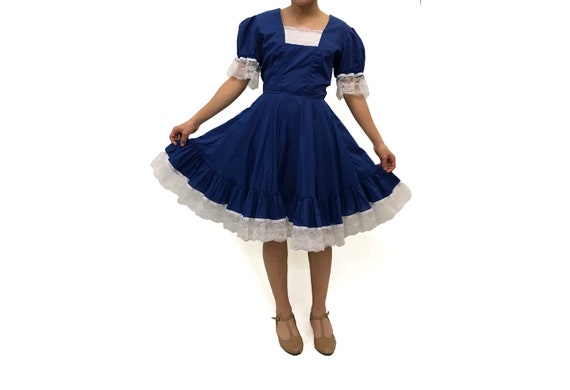 Vintage 1970s Dark Cobalt Square Dance Dress