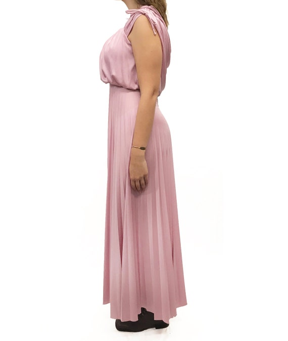 Vintage 1970s Iridescent Pink Maxi Gown with Ruching Details