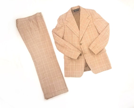 Vintage 1970s Pierre Cardin 2pc. Tan and White Pla