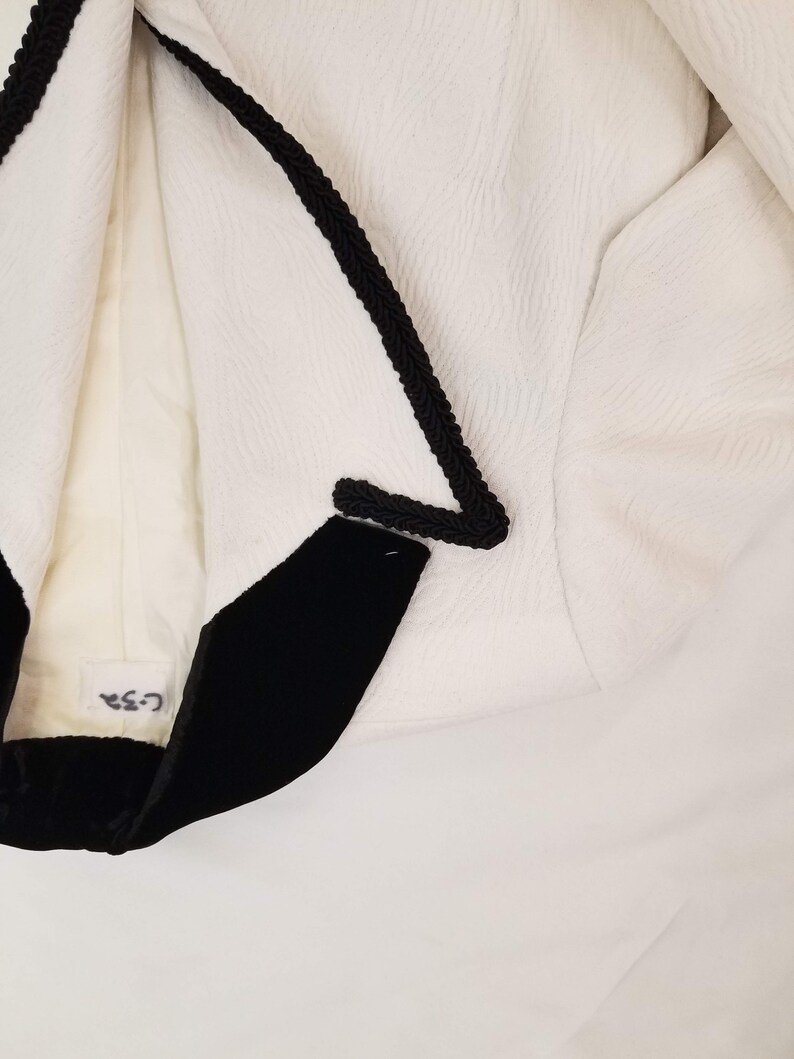 Vintage 1970s Boys Cream and Black Jacket with Velvet Collar
