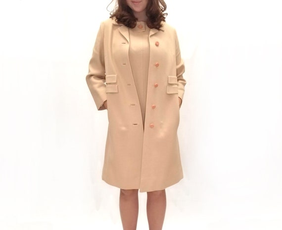 Vintage 1990s Beige Shift Dress with Matching Over
