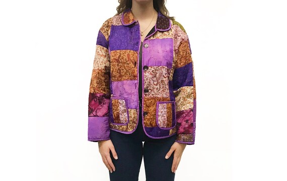 Vintage 1980s Multicolor Patchwork Quilt Jacket