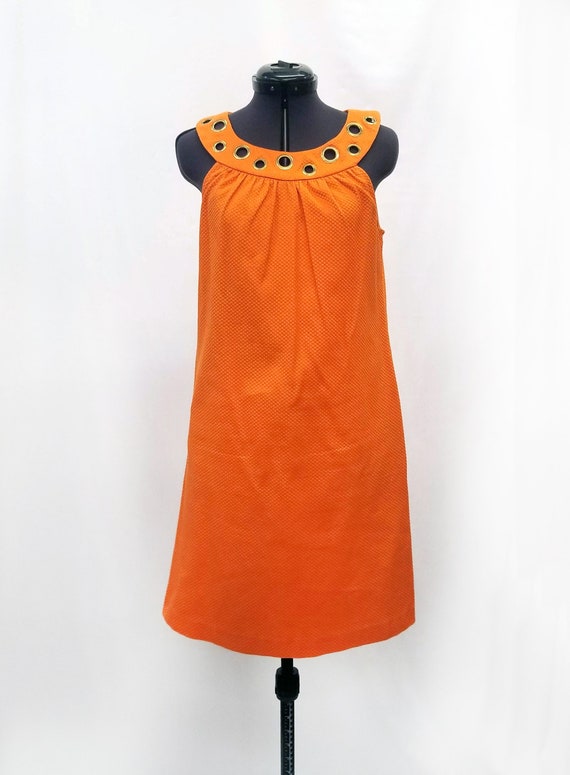 Vintage 1990s Orange Shift Dress with Gold Grommet