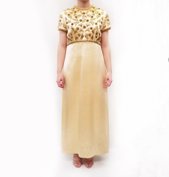 Vintage Amen Wardy Gold Evening Gown with Gold Bea